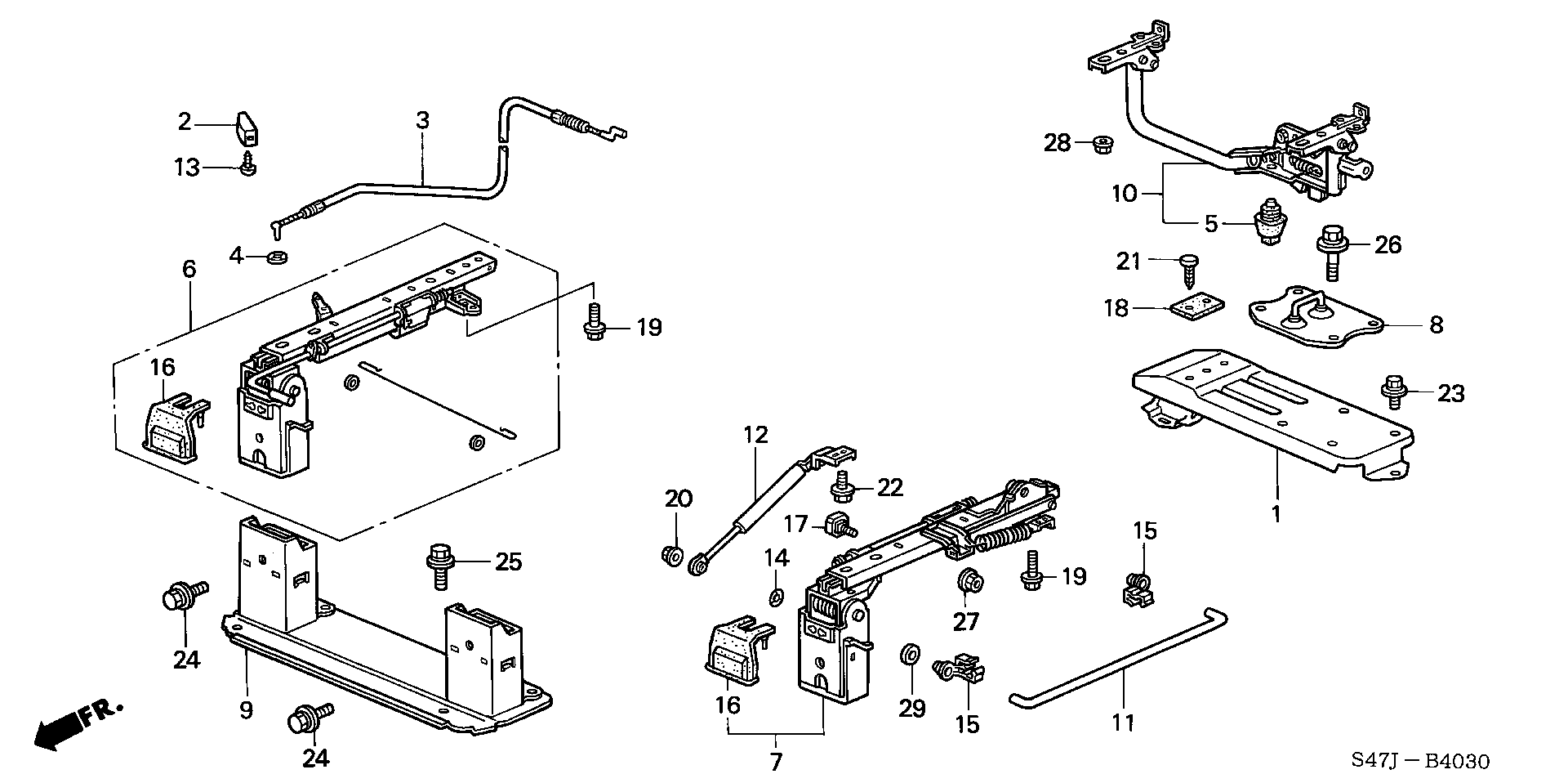 MIDDLE SEAT SHORT PARTS ( POP-UP SEAT)(R.)