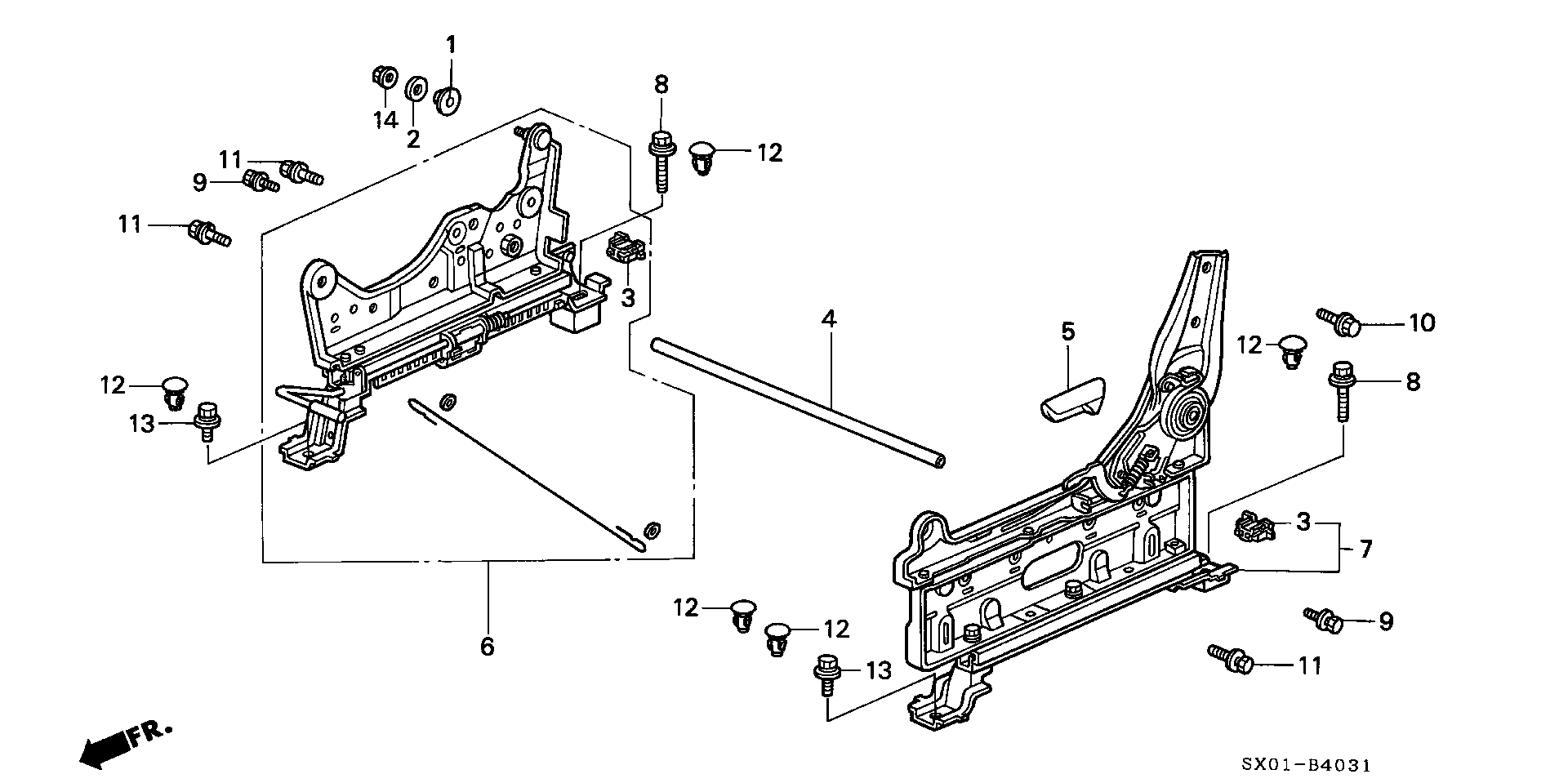 MIDDLE SEAT SHORT PARTS ( CAPTAIN SEAT)(  PASSENGER'S SEAT SIDE )