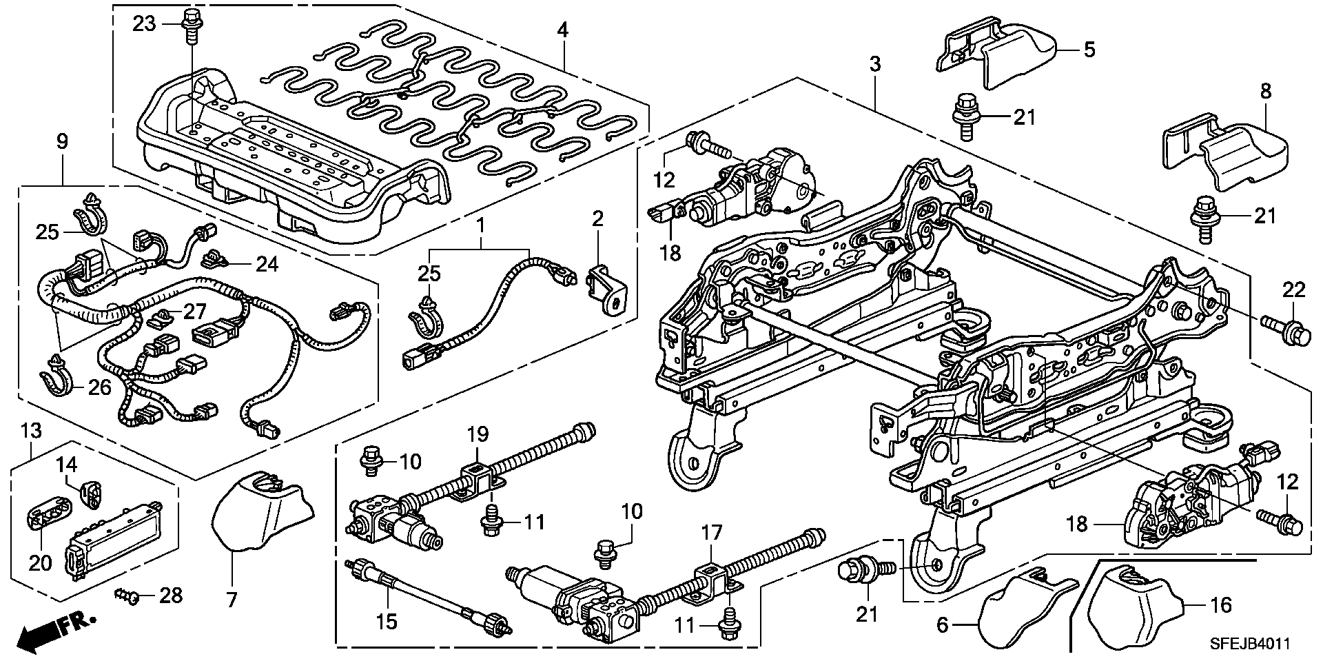 FRONT SEAT SHORT PARTS   (R.) ( FULL POWER SEAT)