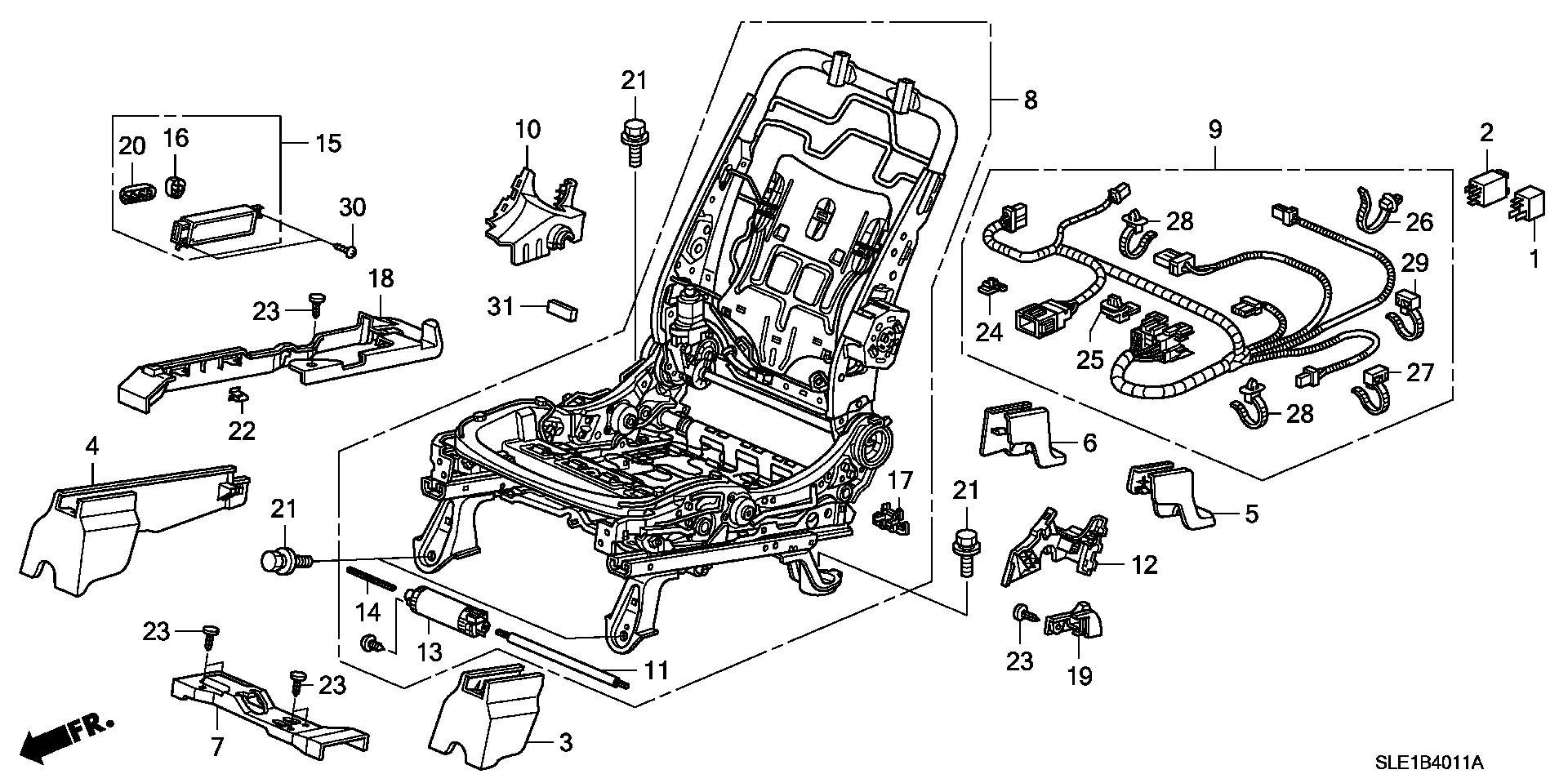 FRONT SEAT SHORT PARTS  (R.) ( FULL POWER SEAT)
