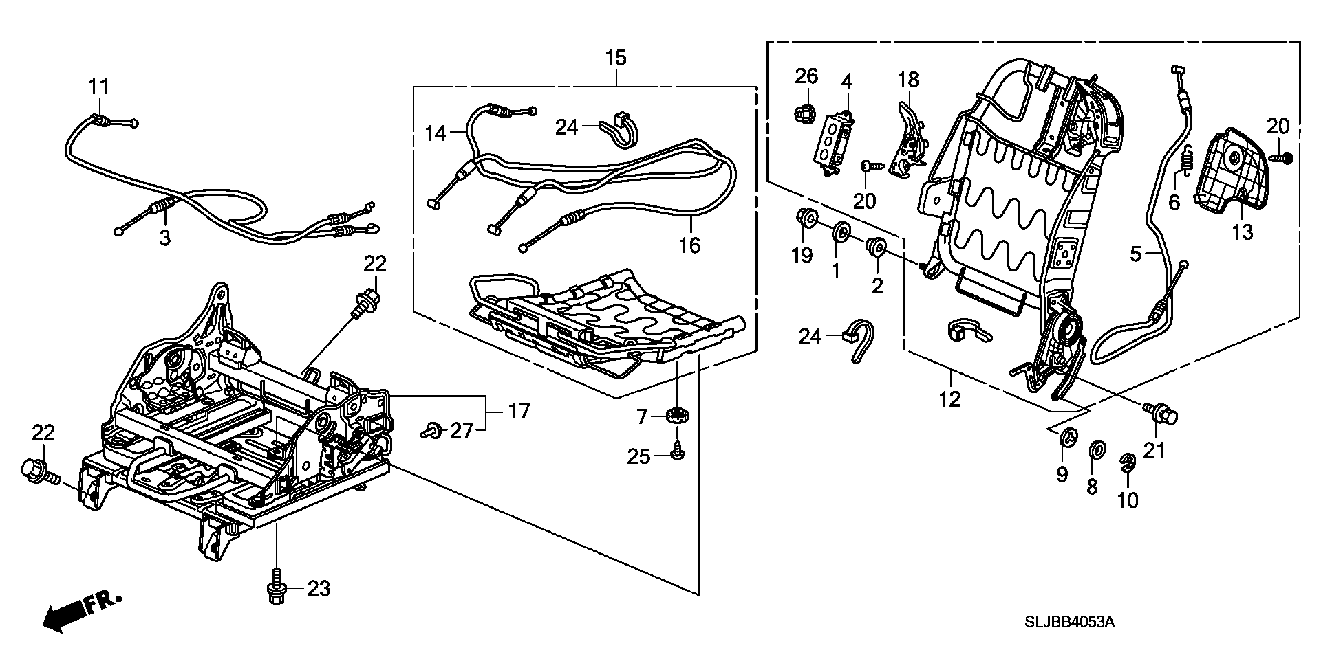 MIDDLE SEAT SHORT PARTS   (L.) ( CAPTAIN SEAT)