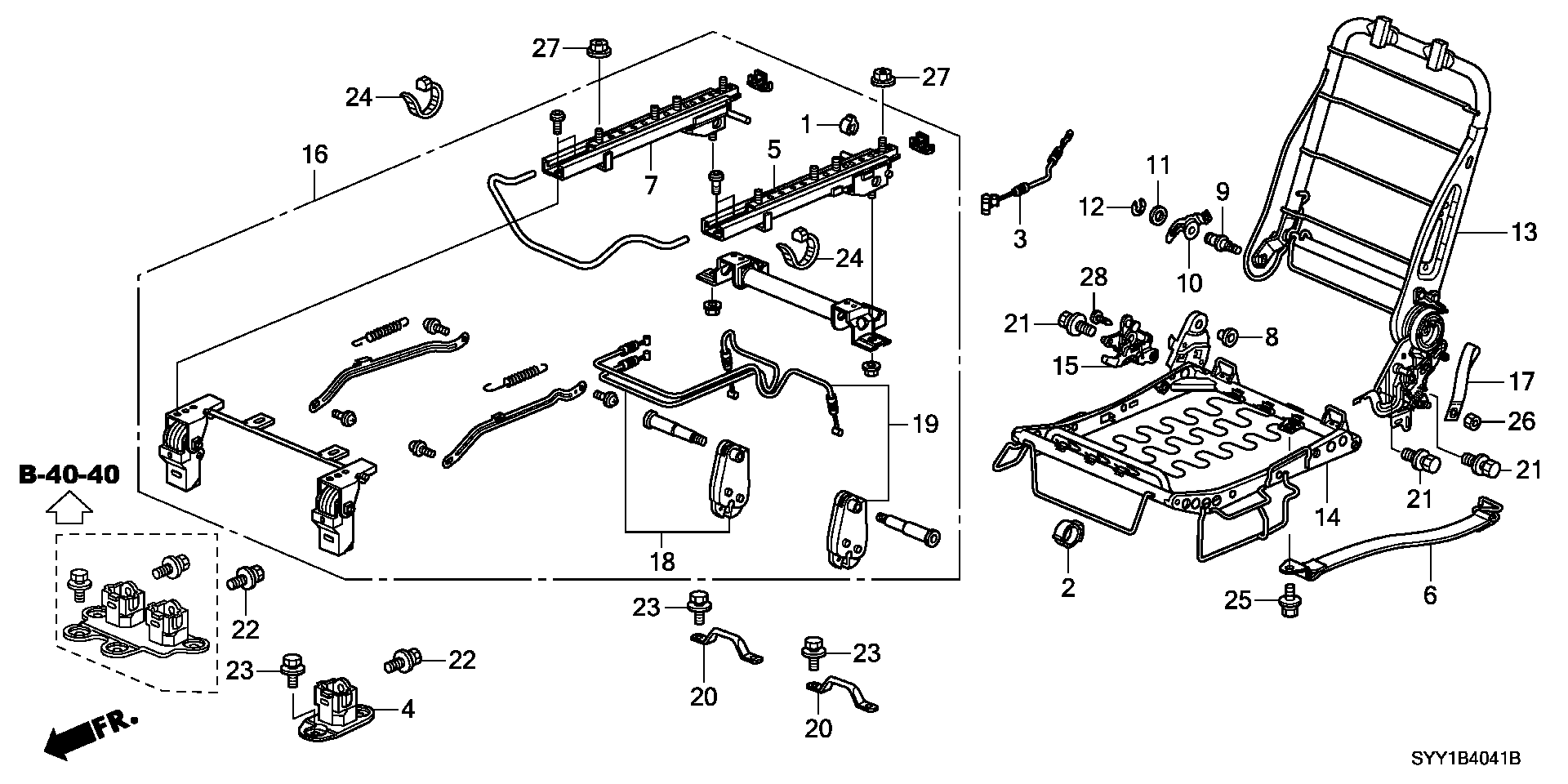 MIDDLE SEAT SHORT PARTS  (L.) ( BENCH SEAT)