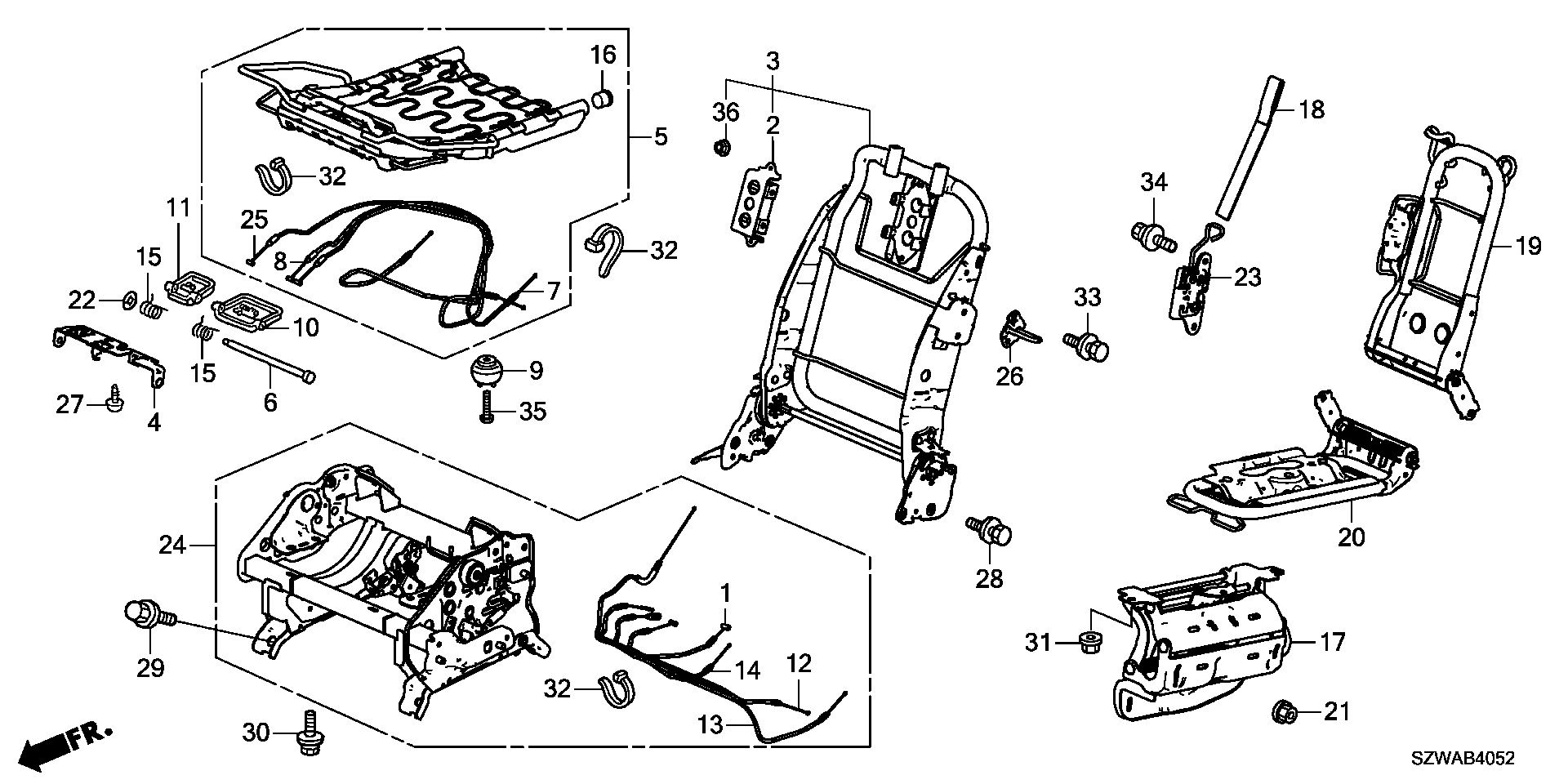 MIDDLE SEAT SHORT PARTS  (R.) ( TIP UP& SLIDING SEAT)