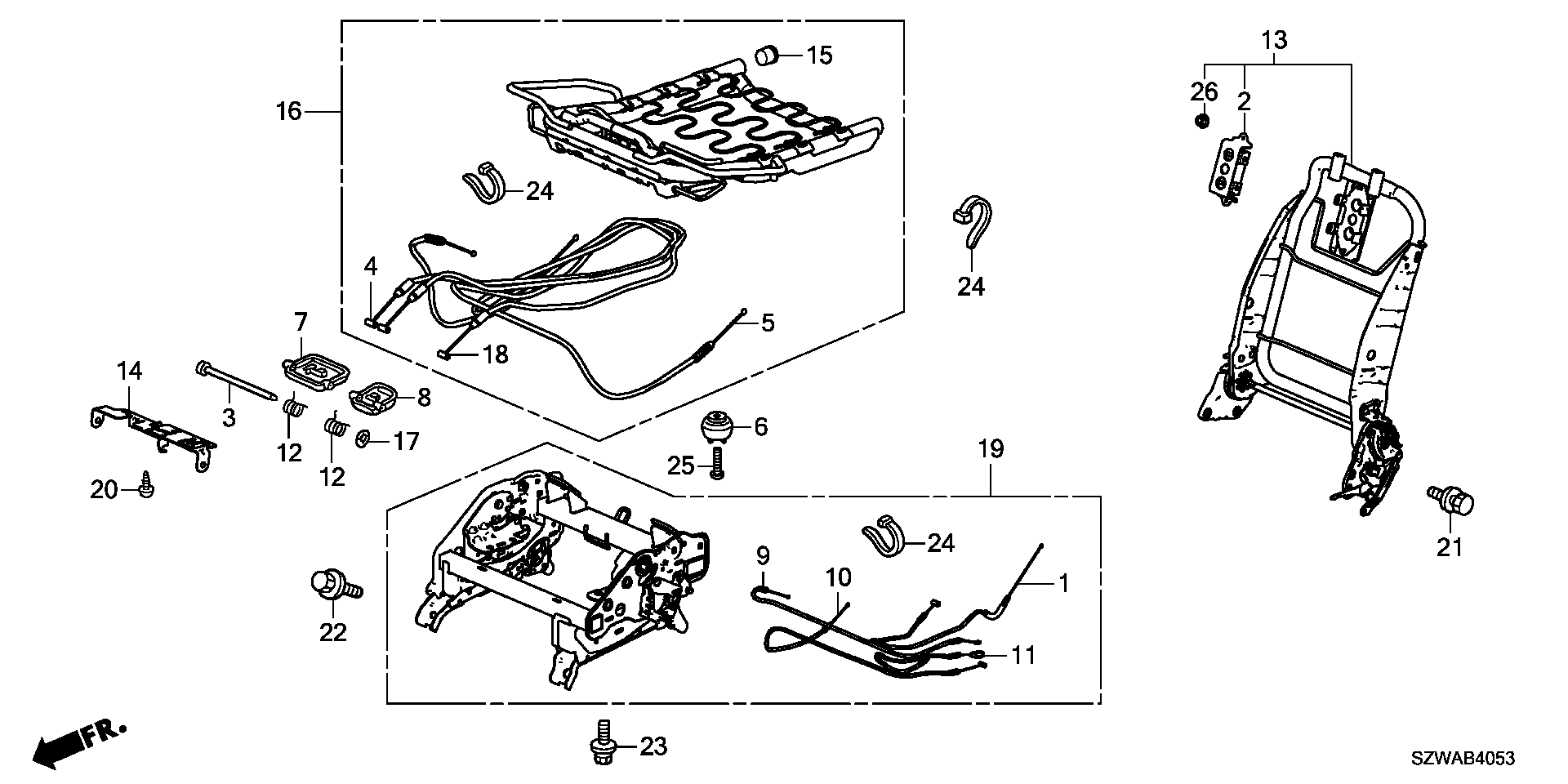 MIDDLE SEAT SHORT PARTS  (L.) ( TIP UP& SLIDING SEAT)