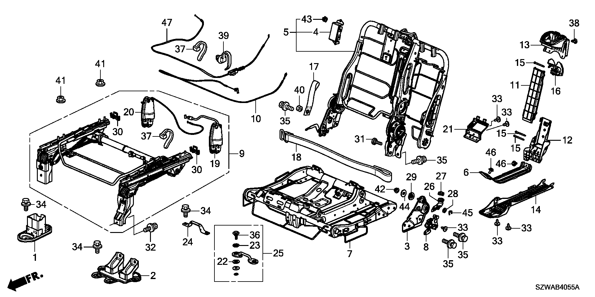 MIDDLE SEAT SHORT PARTS  (R.) ( TONGUEBRU SEAT)(130/530)