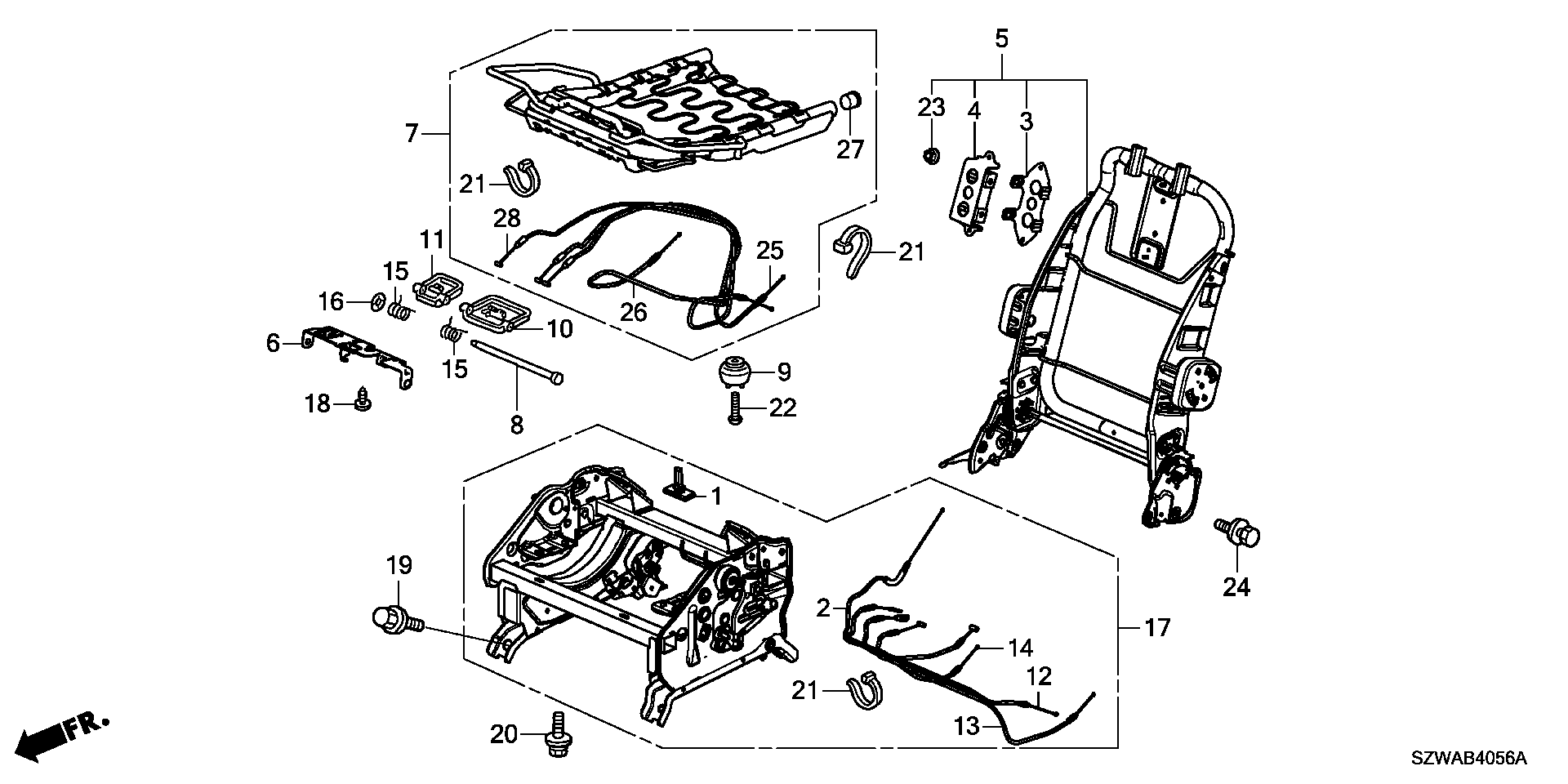 MIDDLE SEAT SHORT PARTS  (R.) ( CAPTAIN SEAT)