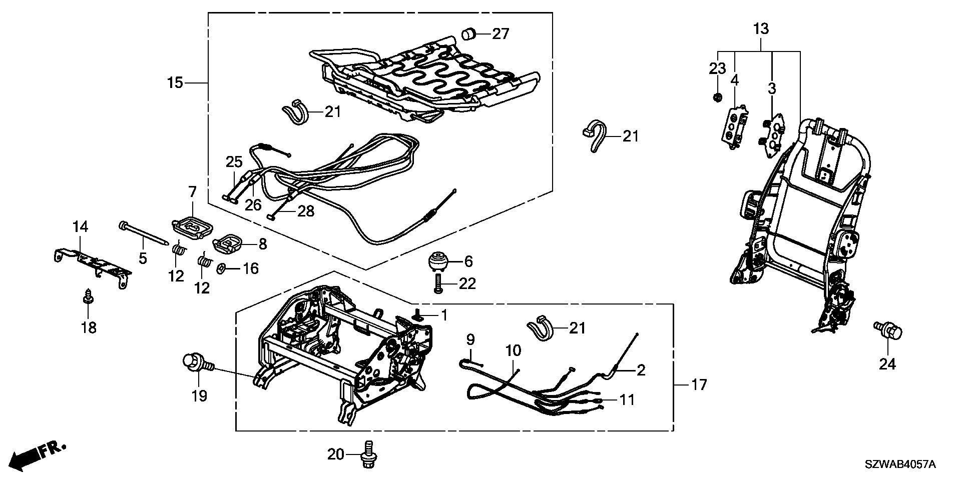 MIDDLE SEAT SHORT PARTS  (L.) ( CAPTAIN SEAT)