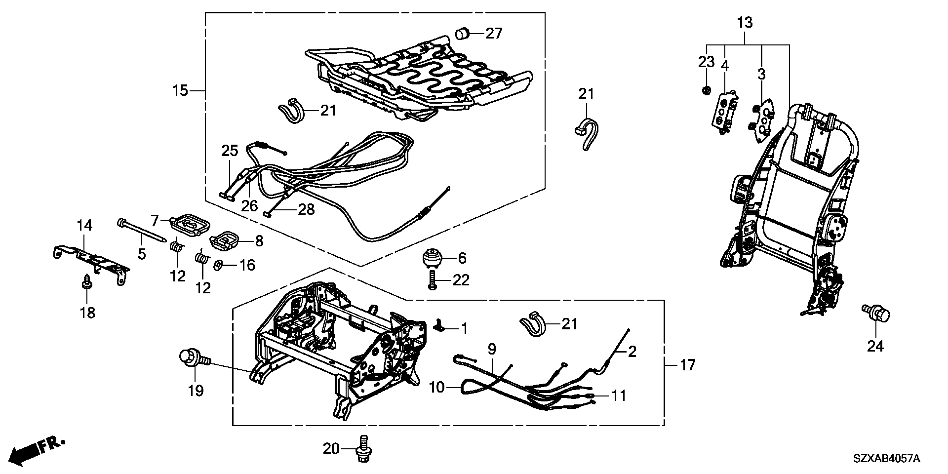 MIDDLE SEAT SHORT PARTS  (L.) ( CAPTAIN SEAT)
