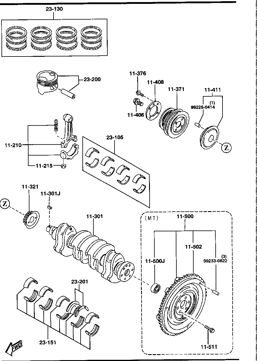 PISTON,  CRANKSHAFT &  FLYWHEEL ( GASOLINE)(1500CC B5  ENGINE)