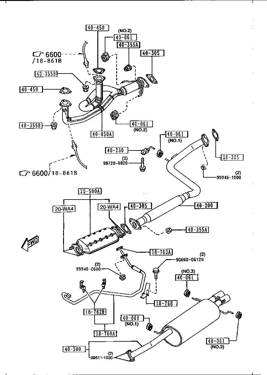 EXHAUST  SYSTEM ( GASOLINE)(2WD)