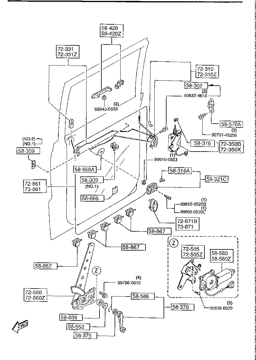 REAR  DOOR  LOCK &  REGULATOR ( WAGON)