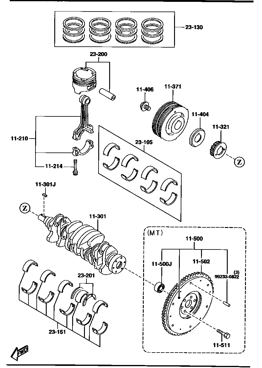 PISTON,  CRANKSHAFT &  FLYWHEEL ( GASOLINE)(1800CC & 2000CC)