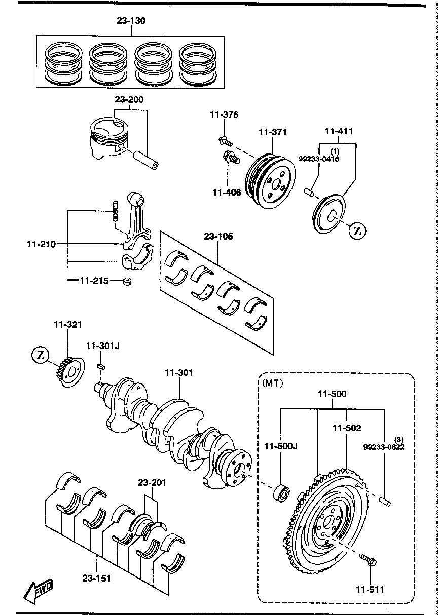 PISTON,  CRANKSHAFT &  FLYWHEEL ( GASOLINE)(1300CC)