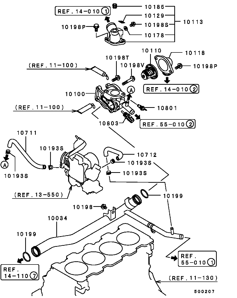 WATER PIPE & THERMOSTAT / W/O TURBO