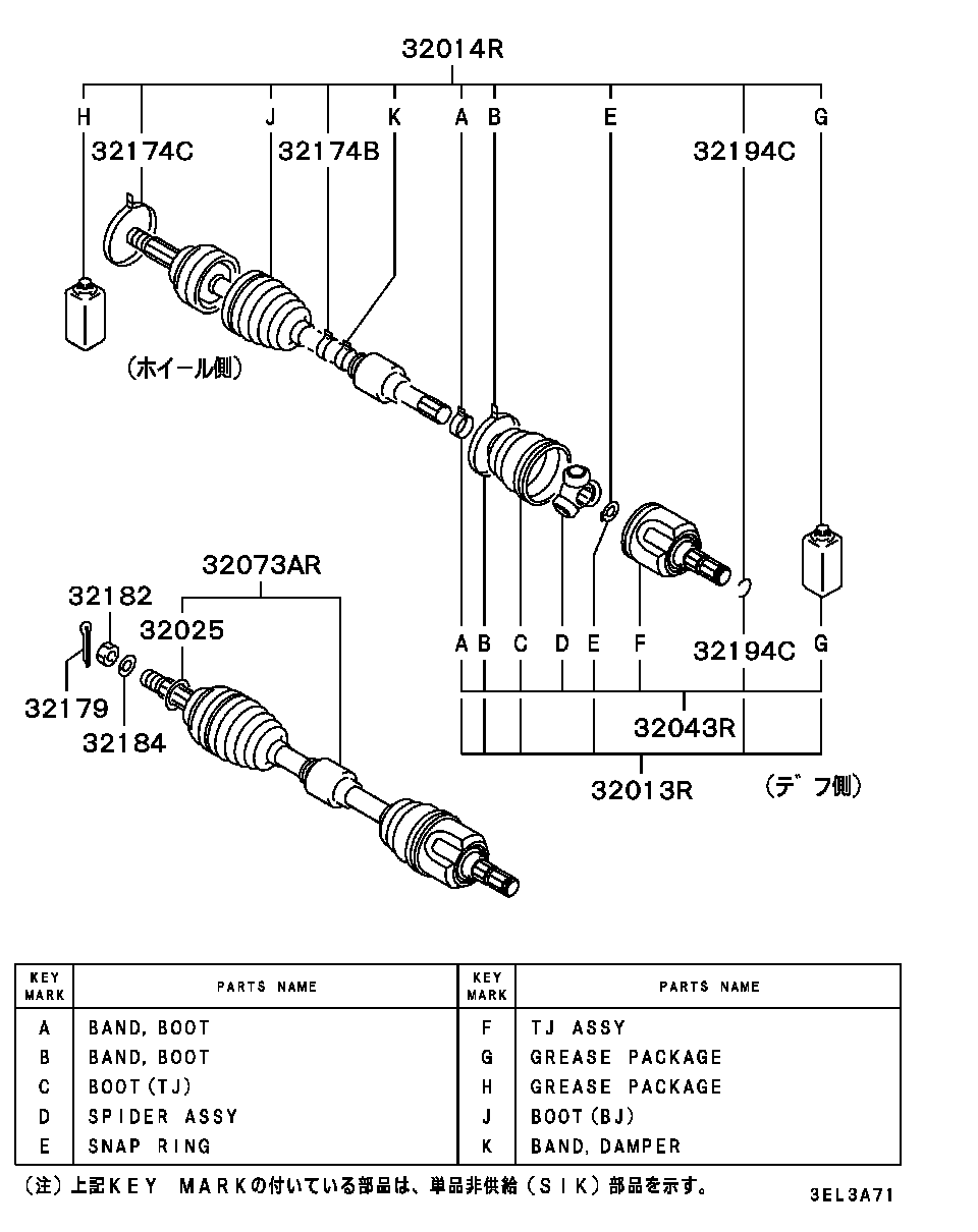 FRONT AXLE DRIVE SHAFT / RH..RJ BOOT(POLYESTER TYPE)