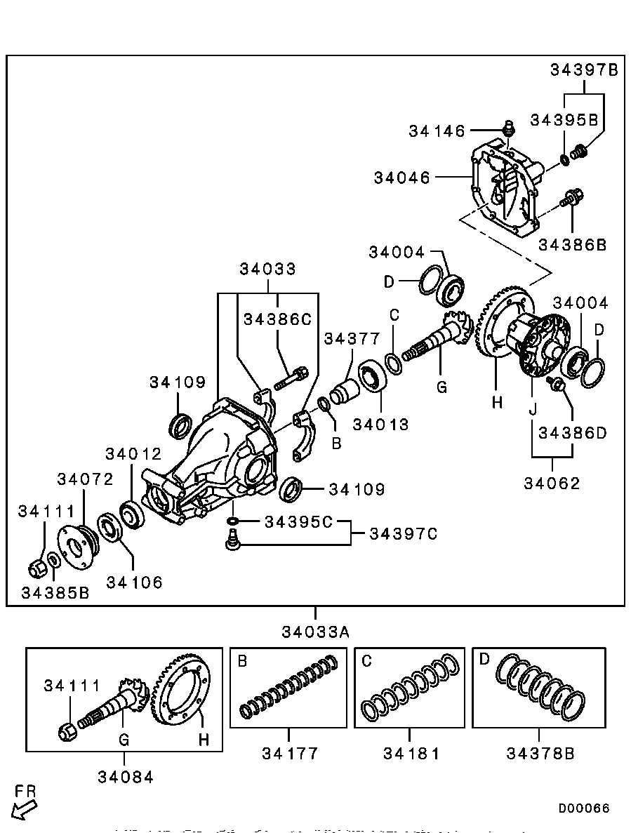 REAR AXLE DIFFERENTIAL / DIFF DISASSEMBLED PARTS..W/O AYC