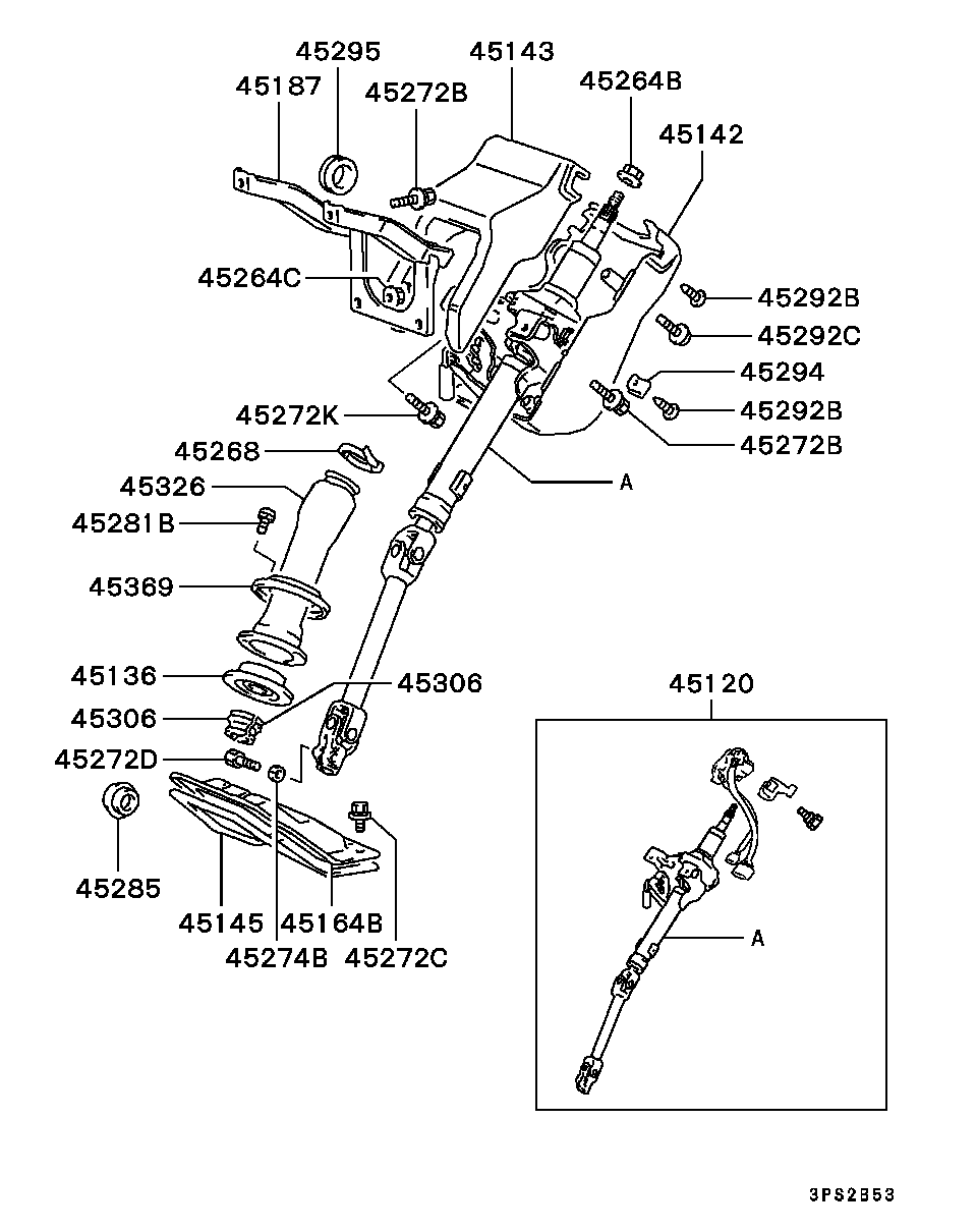 STEERING COLUMN & COVER / TILT STEERING DISASSEMBLED PARTS